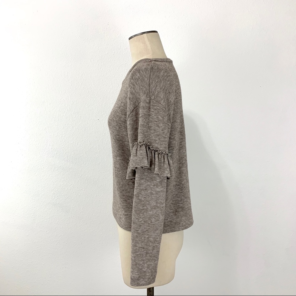 Zara- Heather Brown Ruffle Sleeve Sweater Small - Picture 4 of 7